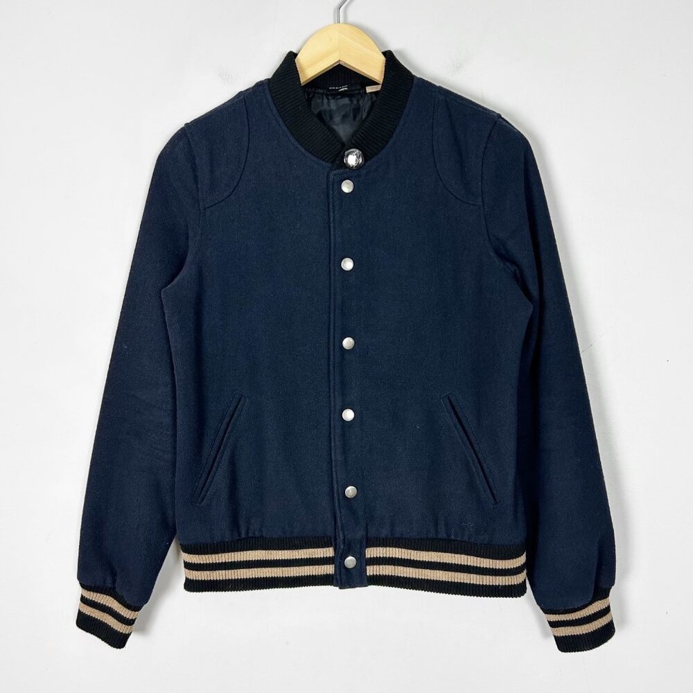 BDG Navy Bomber Varsity Jacket Classic Snap Front Size Small Women's